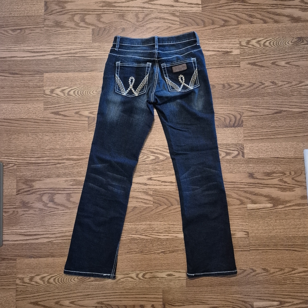 Wrangler Q-Baby No Gap Waistband Denim Dark Blue Jeans Embroidered Pockets